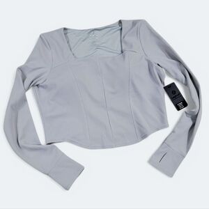 NEW Leg End Active Long Sleeve Sculpt Cropped Gray Top Built In Bra Size XL